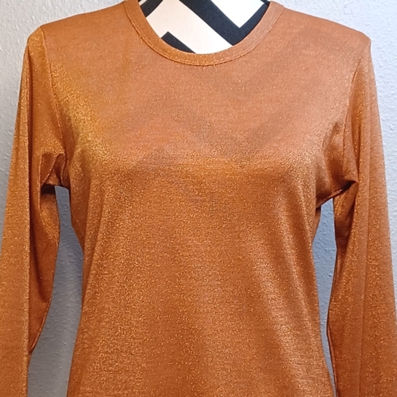 Two Birds in Paris Burnt Orange Metallic Silver Long-Sleeve Top - Picture 4 of 12